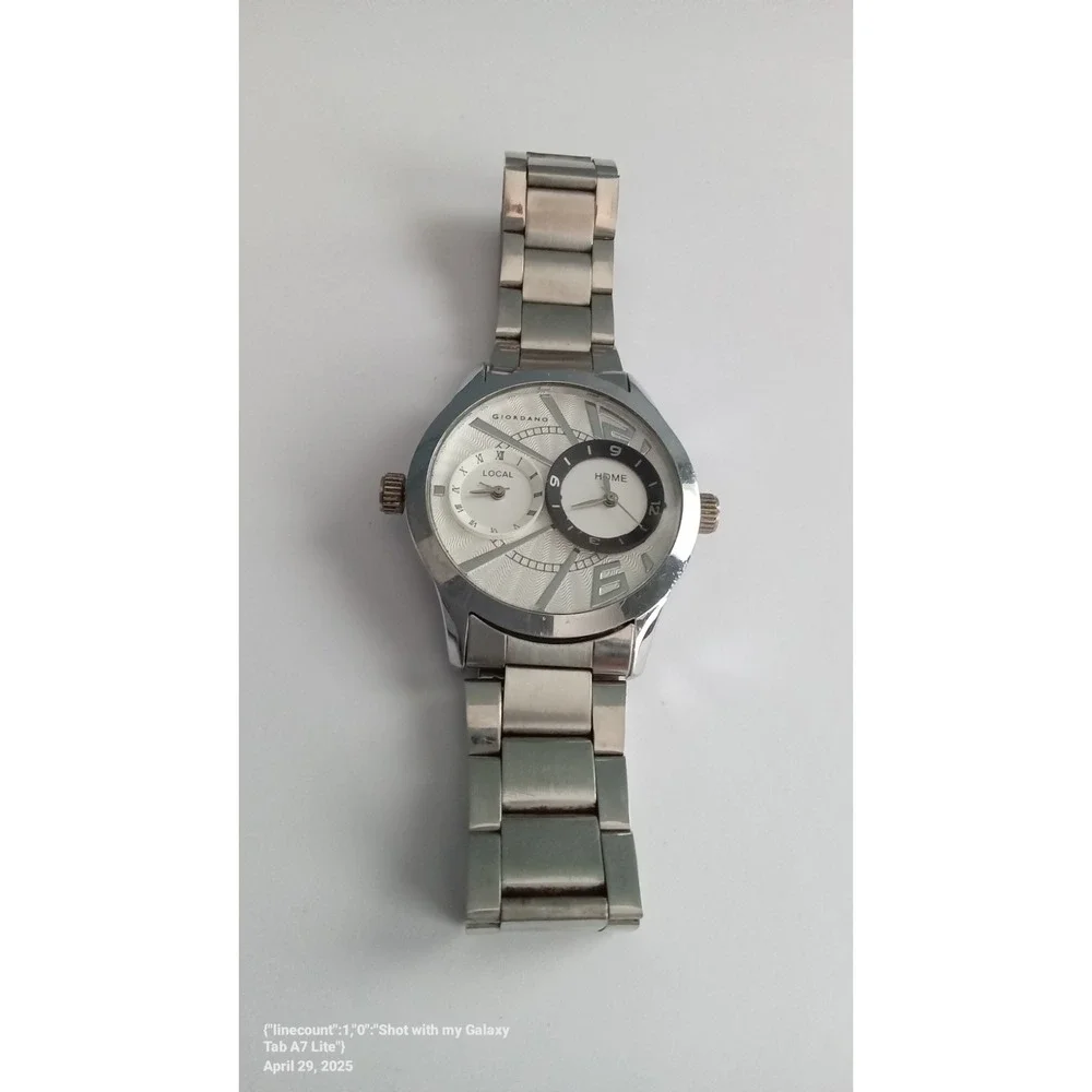 Giordano Dual Time Zone Watch‎ Silver Stainless Steel Band Fashion